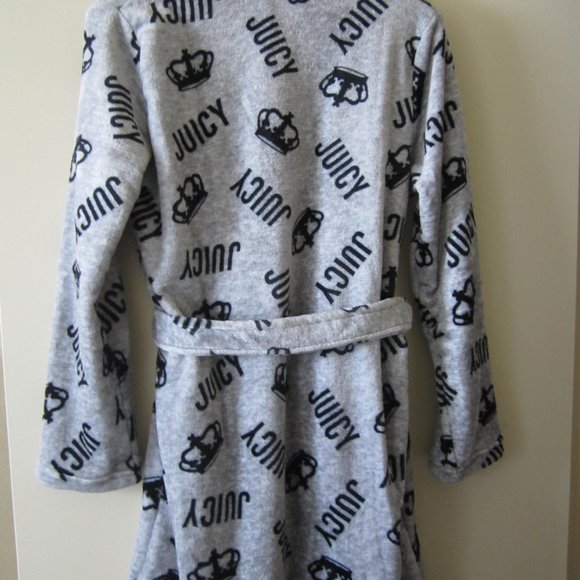 Juicy Couture Bathrobe Robe Women Grey Black Crown Sleepwear Crown S/M or L/XL - Picture 2 of 4